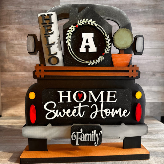 Hand-painted Farmhouse Truck used with our interchangeable inserts that can be purchased separately. This truck is painted white on one side and black on the other. 